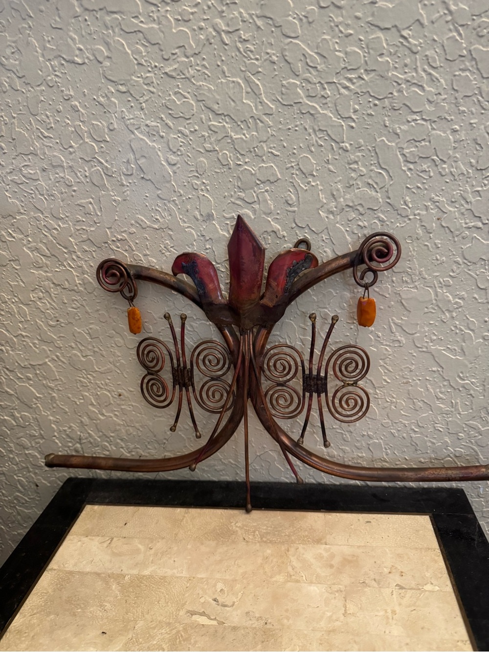 Vintage Copper Art Wall Hang With Amber accents